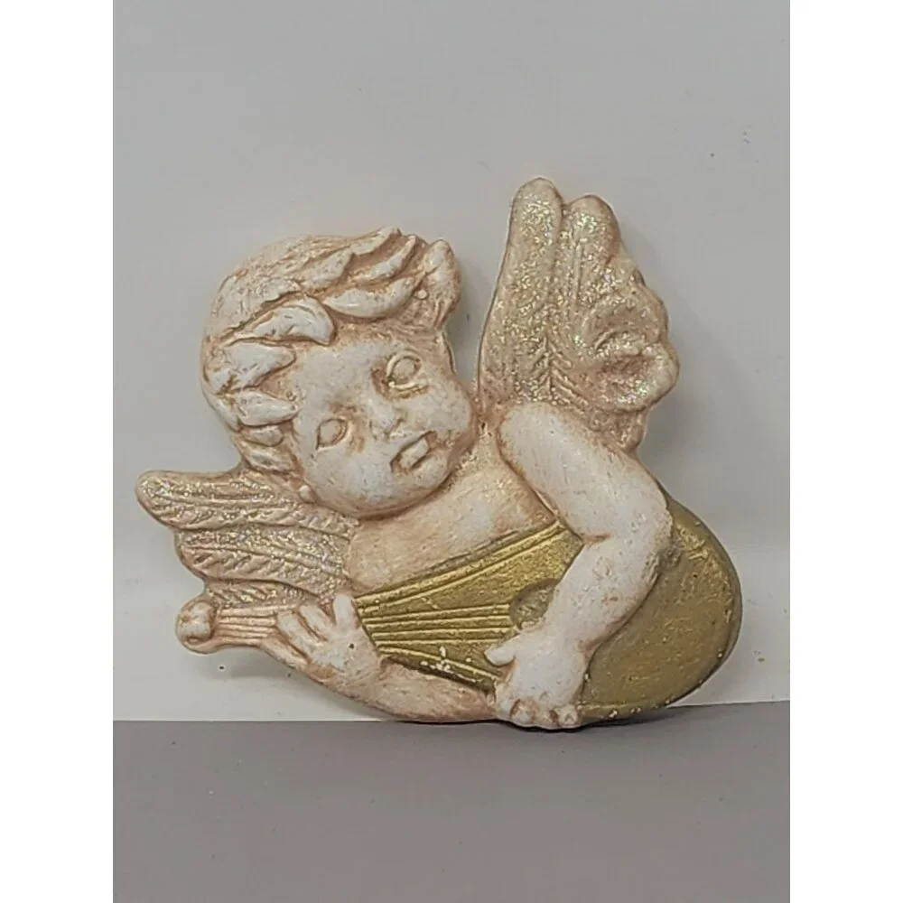 Set Of‎ 3 Angel Figurines With Golden Bell Holder Wall Decor